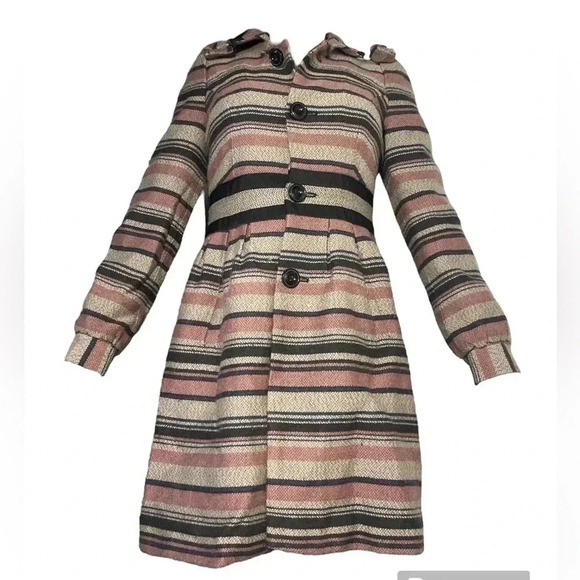 Elevenses  Wool Blend Striped Button Up Coat Womens Size 4 - Picture 1 of 7